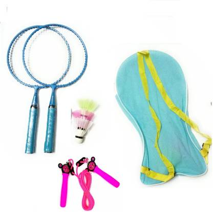 livo Badminton Rackets Set With Cartoon Jump rope and 3 Shuttle Multicolor Unstrung Badminton Racquet