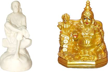 Kitlyn Combo of 2 Idols, 1 Laxmi Kuber Idol, 1 Sai Baba Idol God Statue for Pooja Gift item & Murti for Home/Worship/Temple/Office etc. Decorative Showpiece  -  10 cm