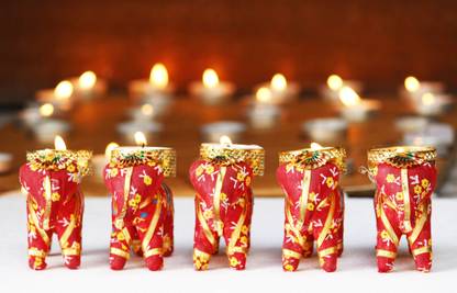 बेकन वेंचर Elephant Chunri Candle Tea light holder diya for diwali for decorative item for home|Diya lights for Colourful decoration|table decorations items|showpieces figurines|home decor Showpieces|decoration items for house|handicraft home decor| कागज़ 5 - कप टीलाइट होल्डर सेट