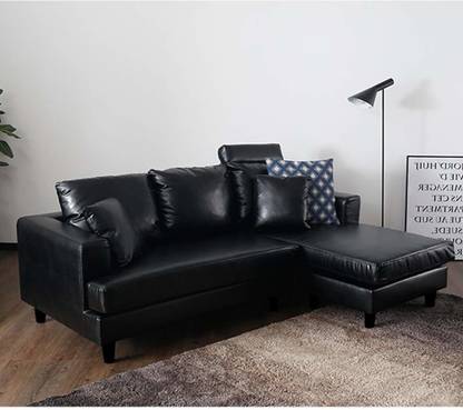 CasaStyle Vanessa Four Seater L Shape Leatherette Sofa (Black) Leatherette 4 Seater  Sofa