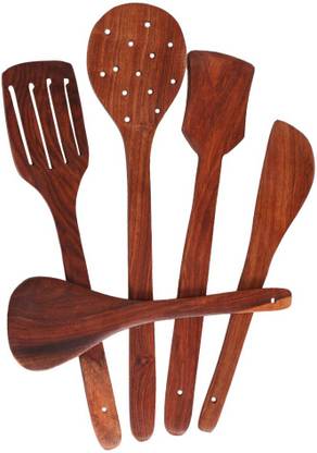 Flipkart SmartBuy NH5 Wooden Utensils Set of 5 for Non Stick cookware Frying, Serving, Cooking, Dosa Turner Wooden Spatula
