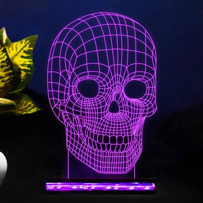 StarLaser 3D Illusion Skull Skeleton Acrylic LED lamp 16 Color Changing Light with Remote Control Desk Table Lamp (Wooden Base) Table Lamp