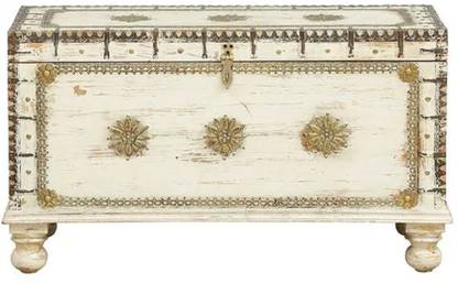 Saffron SOLID WOOD BLANKET / TRUNK BOX/ CAN BE USED AS COFEE TABLE IN DISTRESS WHITE FINISH Solid Wood Box