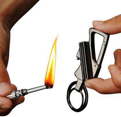Explorer ™Fire Starter Petrol Camping Lighter Carabiner Permanent Match Striker 3 in 1 Key Chain Matchstick Lighter Creative Bottle Opener, Cigarette Lighter