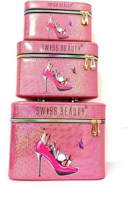 SWISS BEAUTY Essentials Makeup Bag Set of 3 Cosmetic Box Trousseau Box Jewellery Bridal Box Vanity Beauty Case Organizer for Wedding Makeup Big Box For Bride (HOTPINK ) MAKEUP & JEWELLERY Vanity Box MAKE UP.JWELLERY,MULTIPURPOSE Vanity Box