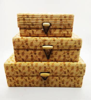 SilverTree Wooden Handmade Handicraft uniqe Designs printed box Set of 3 Makeup wardrobe, Jewellery Wardrobe, multipurpose Vanity Box