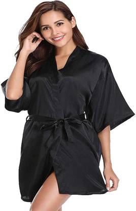 Nighty Villa Black Free Size Bath Robe
