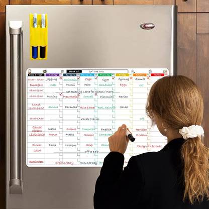 WishKraft Magnetic Daily Task & Time Schedule Planner Dry Erase Whiteboard Sheet White board