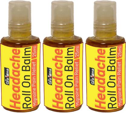By Grandma Headache Roll On Balm for Migraine Pain Relief (75ml) | A blend of 8 herbal essential oils | Sinusitis Relief Massage Oil (Pack of 3) Balm