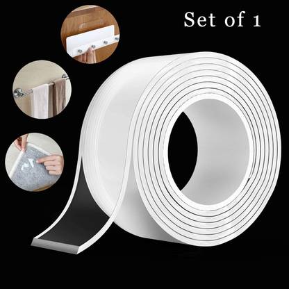 Style Freak Double Sided Transparent Tape for Wall 3mm Thickness, Strong Adhesive Trace Less Tape Removable Washable and Reusable Anti Slip Tape for Home Supplies | 3 Meter (Tape) (Manual)