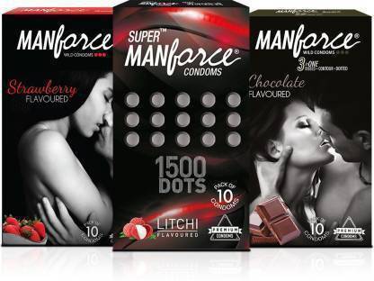 MANFORCE Combo pack of condom with Three flavour Condom (Set of 3, 30 Sheets) Condom