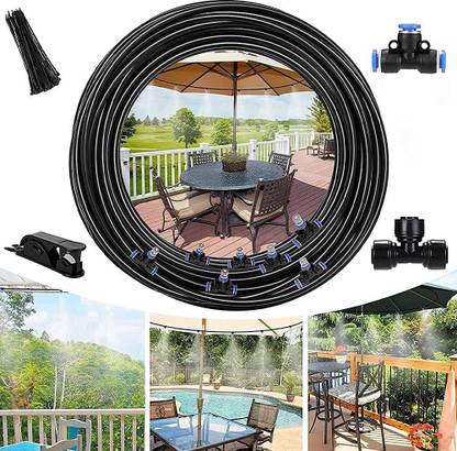 Adfresh Water Misting Cooling System Kit Summer Sprinkler Nozzle Outdoor Garden Greenhouse Park Plant Spray Hose Watering Spray (5 Meter Food Grade PE Tube + 4 Mist Nozzles + 20 Cable Ties ) Drip Irrigation Kit