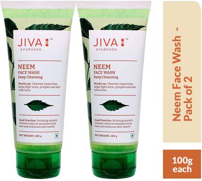 JIVA AYURVEDA Neem  - Prevents Pimples, Breakouts, Oily Skin, Dull Skin and Clogged Pores - 100 g Each - Pack Of 2 Face Wash