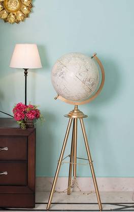 Rizik Store Metal and Plastic Sea World Map Floating Globe with Iron Metal Stand (Gold and White Finish) 40 inch globe world map World Globe