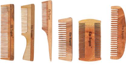 The Legend Organic Pure Neem Sensational Six Wooden Comb Combo - Anti Static - Anti bacterial - Fights Hair fall - Made from Pure Neem - Complimentary Storage Bag - All variants of Combs in this Combo