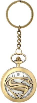 Iktu Designer Superman Pocket Watch Clock Keychain Vintage Key Chain Key Chain