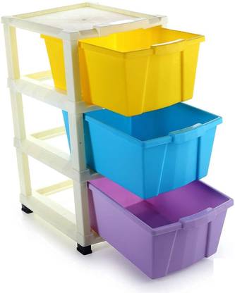 XYJIQS 3 Layer Foldable Modular Drawer Organizer Multipurpose Drawers Boxes Storage Rack, Extra Large Basket, Plastic (Multi Color) (3 XL) Plastic Crockery Cabinet