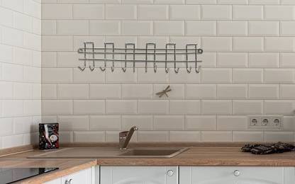 NOHUNT Utensil Kitchen Rack Steel Wall Mounted Spoon Stand Holder for Kitchen, Multipurpose Hanger (1 Hanger in 12 Hook) Stainless Steel Wall/Door Mounted Hook Hanger Rail for Kitchen, Spoon Spatula Hanger