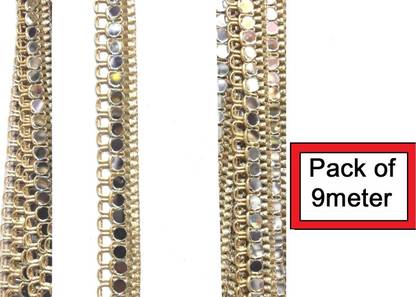 DIARA Rose gold mirror work with beautiful design. (Pack of 9meter, Width=1inch) Used in Saree , Suit , Dresses , Lhengha , Blouse , Lace Border For Dress Designing , Dupata And Dresses and etc Cycle design with mirror Lace Reel