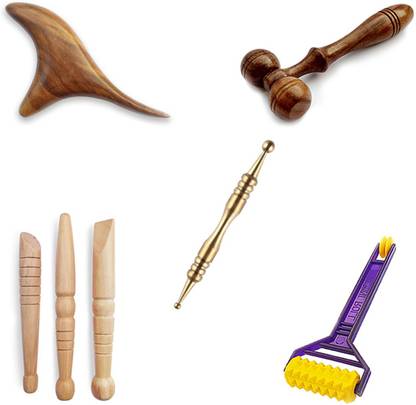 Deltakart GE68 Sujok Reflexology Massage Tools Combo Kit Contain Jimmy Wooden Set of 3, Gua-Sha, Wooden Face Roller, Brass Cut Jimmy & Hand Massager Massager
