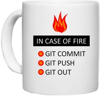 UDNAG White Ceramic Coffee / Tea 'Coder | In case of fire git commit git push git out' Perfect for Gifting [330ml] Ceramic Coffee Mug