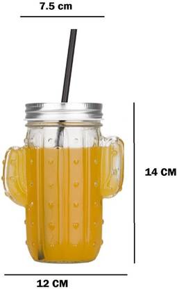 GEEKMONKEY Cactus Cup Glass Juice Glass Creative Wave Glass Bottle Mason Jars Clear 12oz Glasses with Reusable Straws (1) Glass Mason Jar