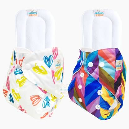 MOM'S PRIDE Reusable Exclusive Pocket Cloth Diapers With Inserts Pack of 2