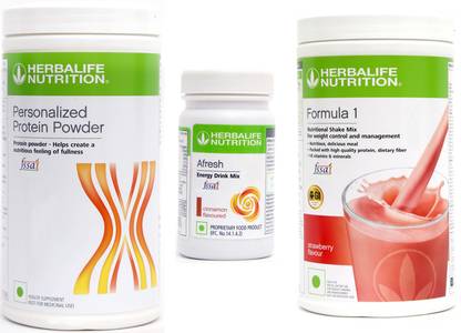 Herbalife Nutrition FORMULA 1 STRAWBERRY (500g)+ PROTIEN POWDER (400g)+ AFRESH CINNAMON (50g) Plant-Based Protein