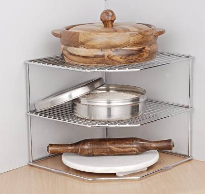 Rizik Store Stainless Steel Multipurpose Kitchen Corner Shelf Rack Stand/Chakla Belan Storage Steel Wall Shelf