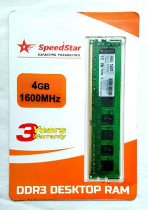 SPEEDSTAR 4GB DDR3 1600 U-Dimm DDR3 4 GB (Single Channel) PC DRAM (4GB DDR3 Ram for Desktop 1600 Mhz)