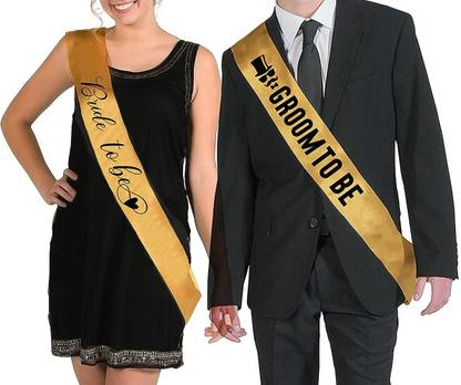 Sapna sales Bride to be sash & Groom to be sash for Party Decoration Combo Pack Gold sash