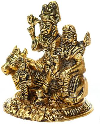 Adil Handicrafts Metal Lord Shiva Parvati and Kartik Sitting on Nandi Decorative Showpiece Decorative Showpiece  -  12 cm