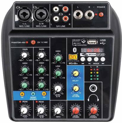 MX 06+ 4 Channels Audio Mixer Sound Mixing Console with Bluetooth USB Record 48V Phantom Power Monitor Paths Plus Effects Use for home music production, webcast, K song Analog Sound Mixer Analog Sound Mixer