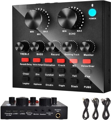 iPhone REMALL Bluetooth Live Soundkarte Mixer für Live Streaming Podcasting Aufnahme Karaoke PC Computer V8 Soundkartenmixer mit Effekten und Stimmenwechsler Audio Mixer für Typ C Telefon 1200mAh
