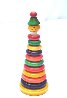 Kishore collection ECO Friendly Wooden Ring Stacking Learning Toy 10 Different Size Rings- Height 20cm (Multicolor)