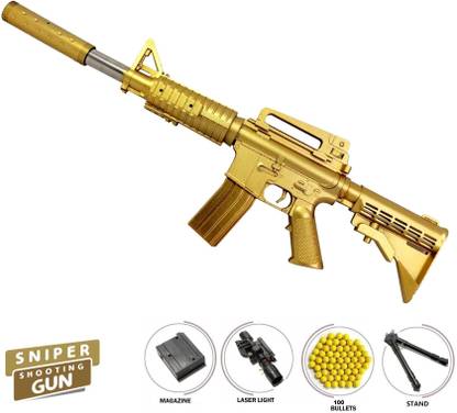 HALO NATION Airsoft Gun Toy Golden Gun M4-1 M24 Toy Gun with Plastic Bb Bullets Shooting Mode - Size 61cm, M4 Gun Toy with Laser Traget, BB Bullet Toy Gun Set for Boys ( M4 + 100 BB Balls) - Limited Edition Guns & Darts