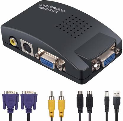 microware  TV-out Cable RCA Composite AV S-Video to VGA Converter Box CCTV DVR PC Laptop to TV Projector VGA Input to VGA Output Video Converter Adapter