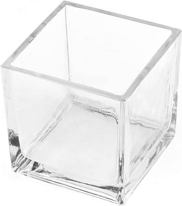 BILAL ANSARI clear shiny crystal cube shape glass vase for home decor centerpieces and it is used for multipurpose like wedding, birthday, flower vase Glass Vase