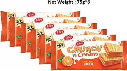 Tiffany Crunch n Cream Wafer - Orange Flavour 75g( Pack of 6 )(Imported) Waffles