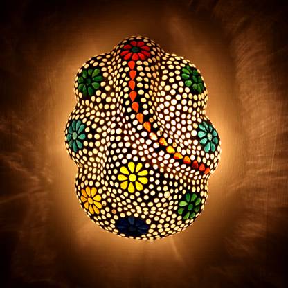 SCH COMPLETE LIGHTING SOLUTION Ganesha Mosaic Glass Wall Lamp Multicolor Phool Design size Small (15X20 CM )