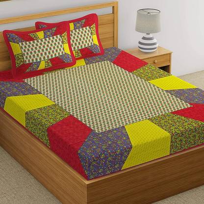 Coppvilla 144 TC Cotton Double Jaipuri Prints Flat Bedsheet