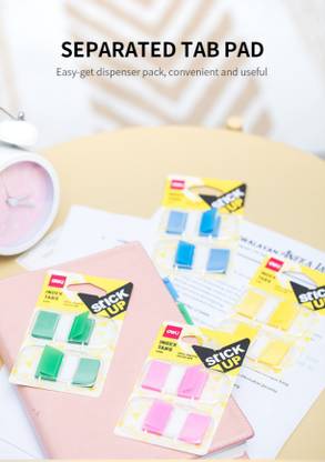 Deli Strong Adhesive Bright Colour Sticky Notes, Perfect for Marking, Indexing, Short Notes, Reminders, Highlighting and Color-Coding, Detachable and Repositionable Rectangle Shape Tab Memo Pad with With Plastic Dispenser Box, 6 Packs, Assorted Colour of Notepad for Students, Aspirants, Artist, College, Office Use, Write with Ball Pen or Pencil on Binder Index Divider 600 Sheets Regular, 6 Colors