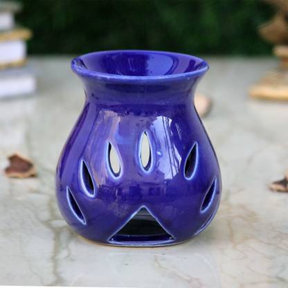 JAAMSO ROYALS Blue Ceramic Tealight Candle Holder Oil Burner - Aroma Lamp - Aroma Diffuser (3.5 H x 3 W Inch ) Ceramic 1 - Cup Candle Holder Set