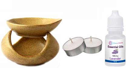 JAAMSO ROYALS Ceramic Tealight Candle Holder Oil Burner With 10 ML Levender Aroma oil & 2 Candle ( 3.5 H x 2.75 W inch ) Ceramic 1 - Cup Candle Holder Set