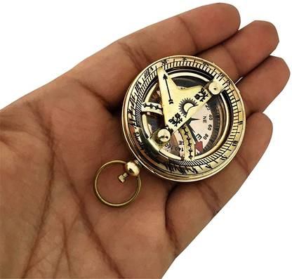 Ascent India Nautical Brass Push Button Direction Sundial Compass Pocket Sundial Compass Compass