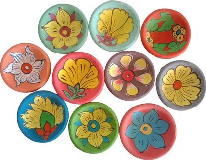 om craft villa Blue Pottery Design Handmade Colourful Clay Diya for Diwali Decoration Deepak(Pack of 10pics with diya bati) Terracotta (Pack of 10) Table Diya Set