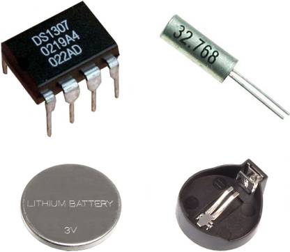 e4u DS1307 Real Time Clock IC DIP-8 + 3V Battery + 3V Battery Holder + 32.768KHz Crystal Electronic Components Electronic Hobby Kit