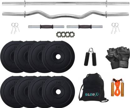 STARX 20 kg Weight Plates with 3Ft Curl Rod and 3Ft Straight Rod with Gym Accessories Home Gym Combo