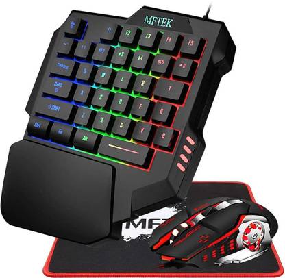 Bloodbat One Hand Gaming Keyboard and Mouse Combo, 3 Keys PUBG Keycap Version Wired Mechanical Feel Rainbow Backlit Half Keyboard Wired USB Handheld Gaming Keyboard Compatible with Desktop, Laptop, Mac