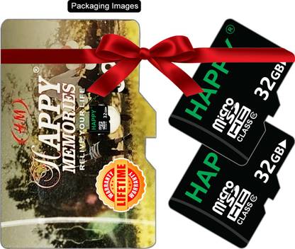HAPPY MEMORIES Premium 32+32GB Memory card,32GB Micro SD Card Class 10,32GB Pack of 2 Combo with FREE GIFT Z60 Earphone. HAPPY 32GB Micro SD Card pack of 2 32 GB MicroSD Card Class 10 15 MB/s  Memory Card Compatible with Mobile, Tablet